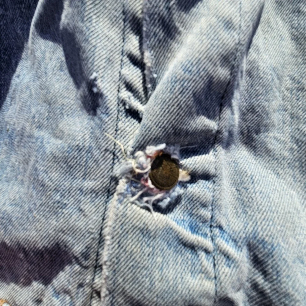 True VTG Lined Denim Trucker Jacket Type 3 Lg (Boxy) Faded And Stained Red Gut